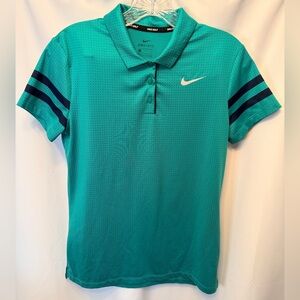 Nike Dri-FIT Women’s Size Small Golf Polo Shirt Green Navy Polka Dots Stripes